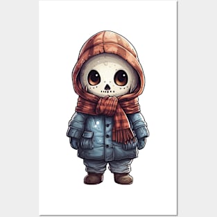 Smiling ghoulish skull in mask, with cape and hood, scary mask ! halloween ! Posters and Art